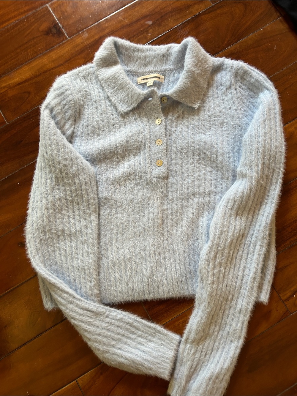 Cozy Collared V-Neck Button Sweater in Pale Blue